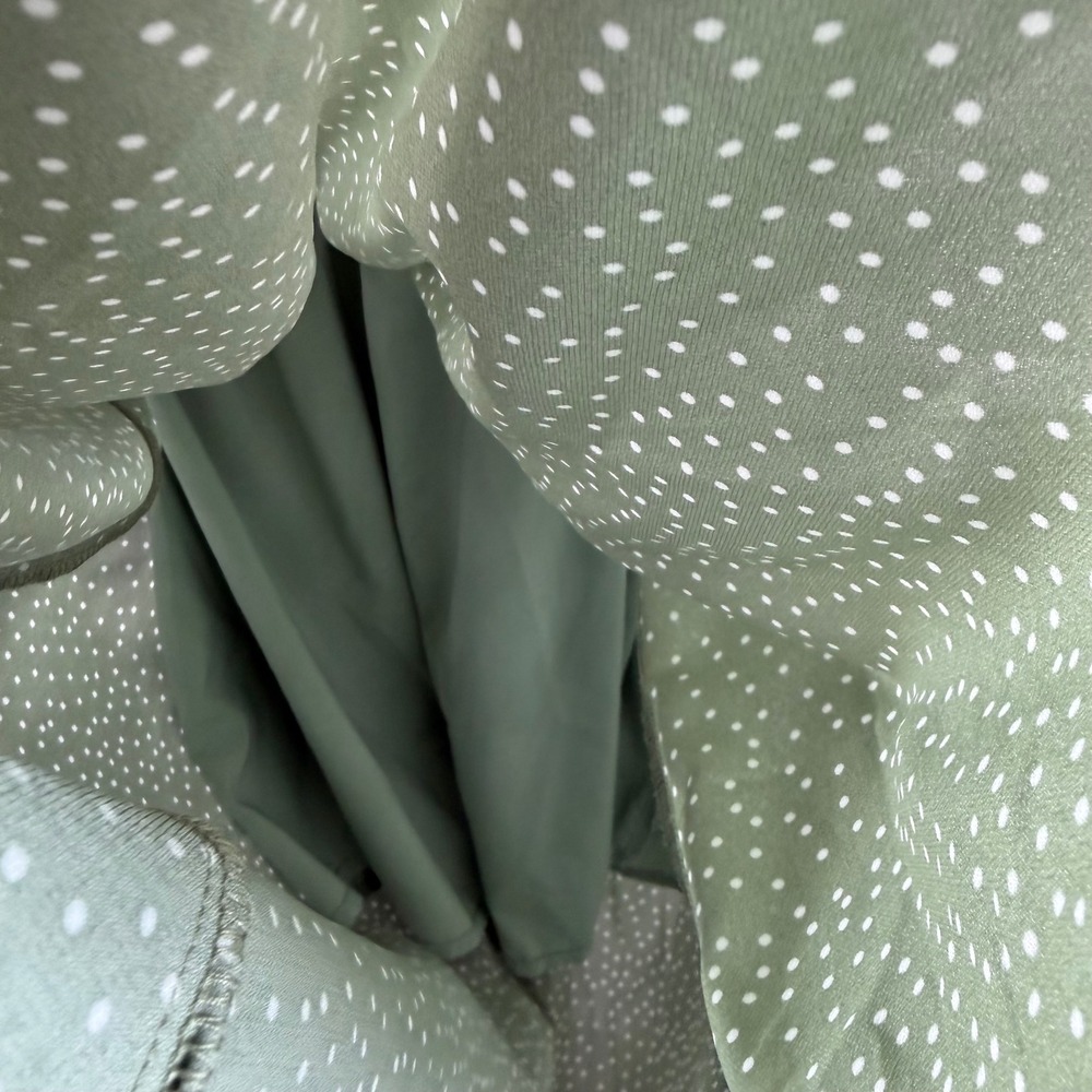 Simplee Sage Green Polka Dot Smocked Maxi Dress Ruffle Hem Boho Cottage Size L - Picture 9 of 13
